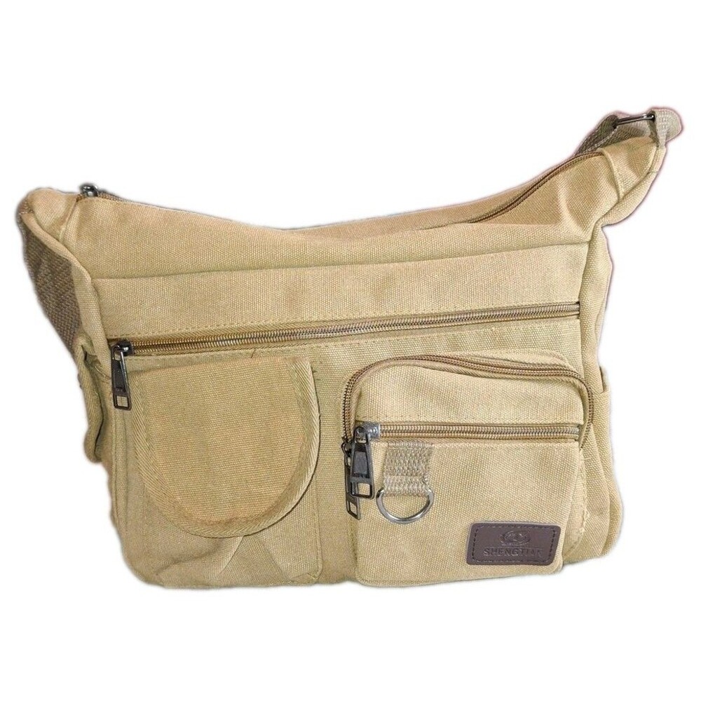 Shengtian Canvas Messenger Bag Unisex Crossbody Multi Pocket Khaki Shoulder Slin